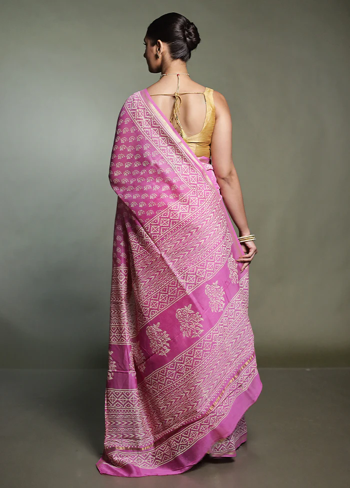 Pink Chanderi Cotton Saree With Blouse Piece - Image 3