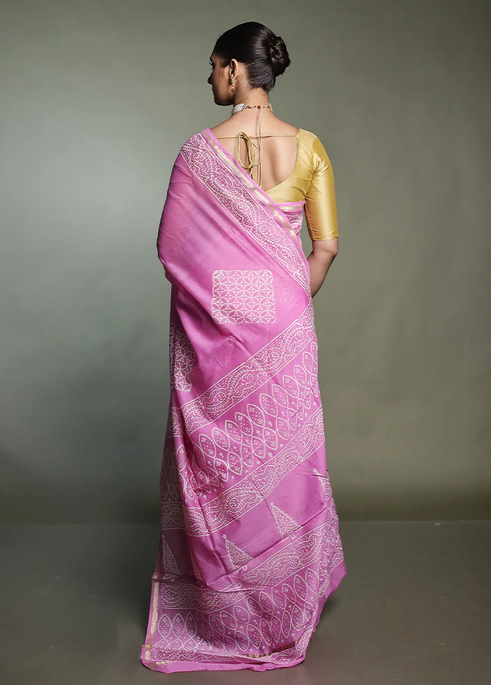 Pink Chanderi Cotton Saree With Blouse Piece - Image 3