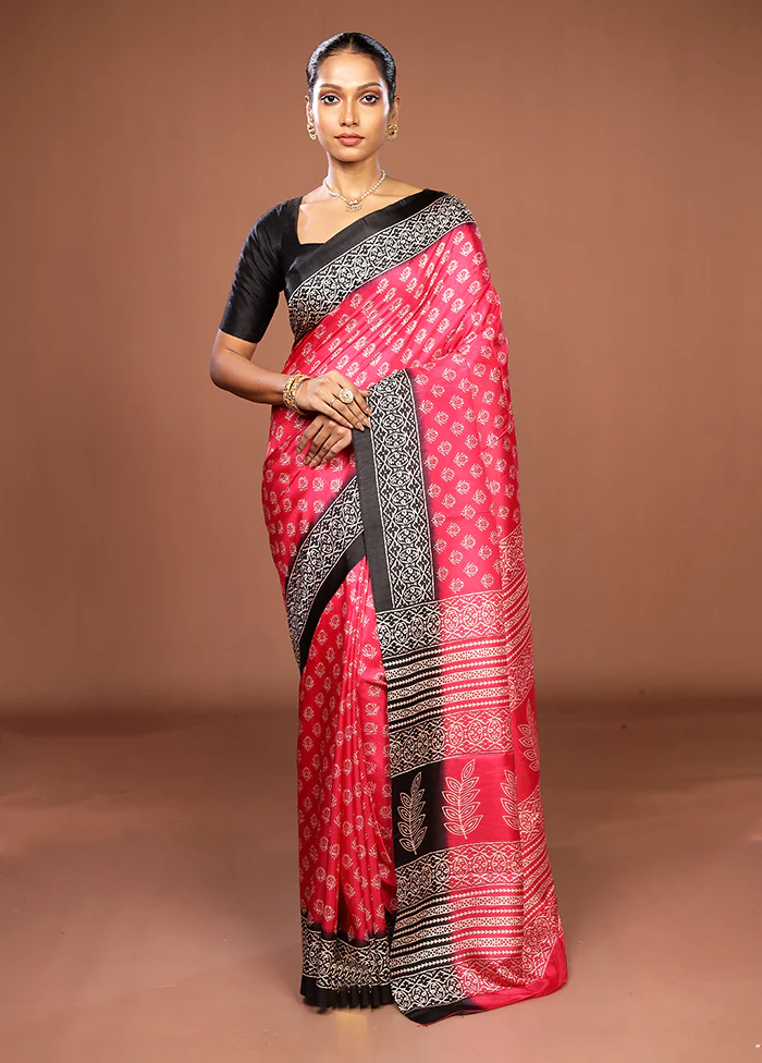 Pink Chanderi Cotton Saree With Blouse Piece - Image 2