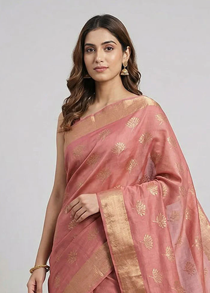 Pink Chanderi Silk Saree With Blouse Piece - Image 2
