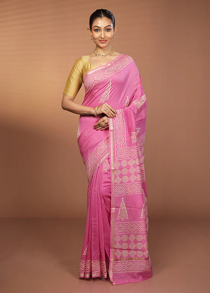Pink Chanderi Silk Saree With Blouse Piece - Image 2