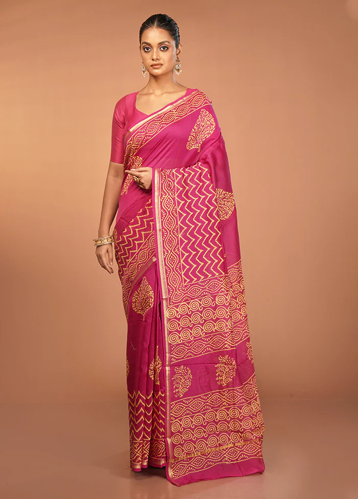 Pink Chanderi Silk Saree With Blouse Piece - Image 2