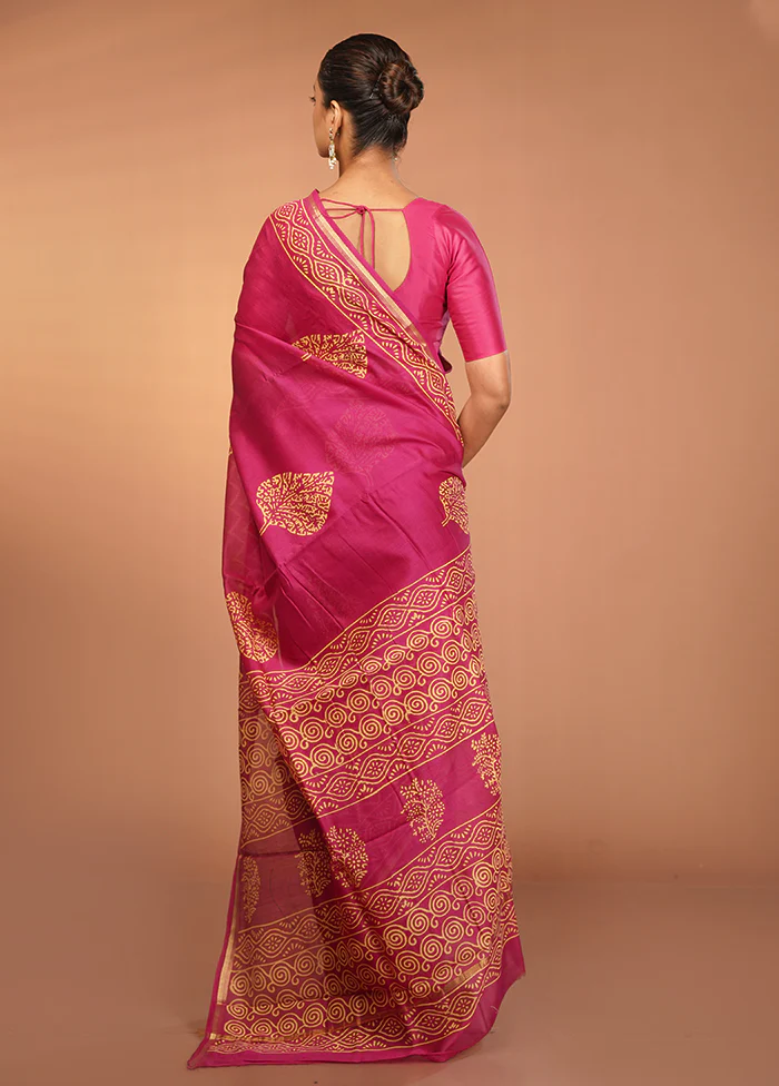 Pink Chanderi Silk Saree With Blouse Piece - Image 3