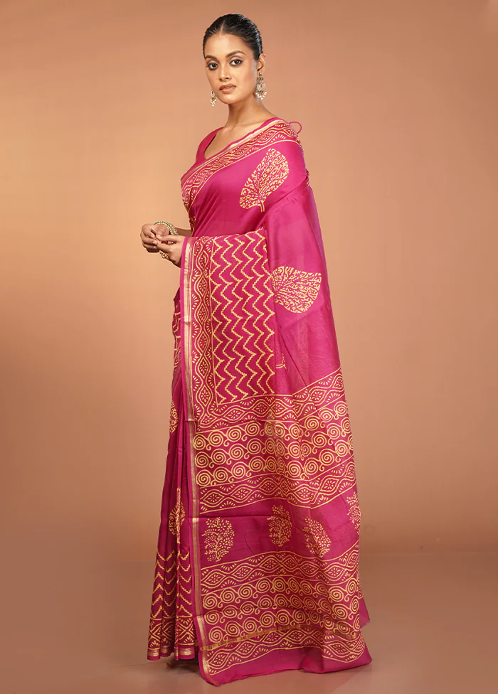 Pink Chanderi Silk Saree With Blouse Piece - Image 4