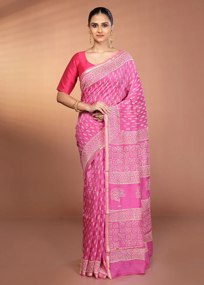 Pink Chanderi Silk Saree With Blouse Piece - Image 2