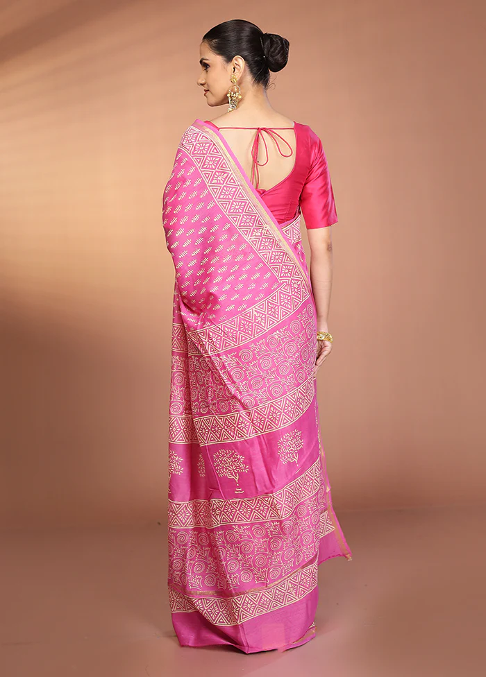 Pink Chanderi Silk Saree With Blouse Piece - Image 3