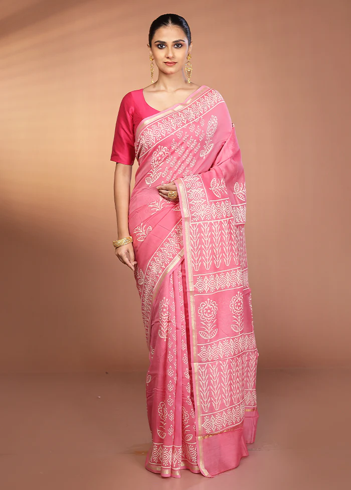 Pink Chanderi Silk Saree With Blouse Piece - Image 2