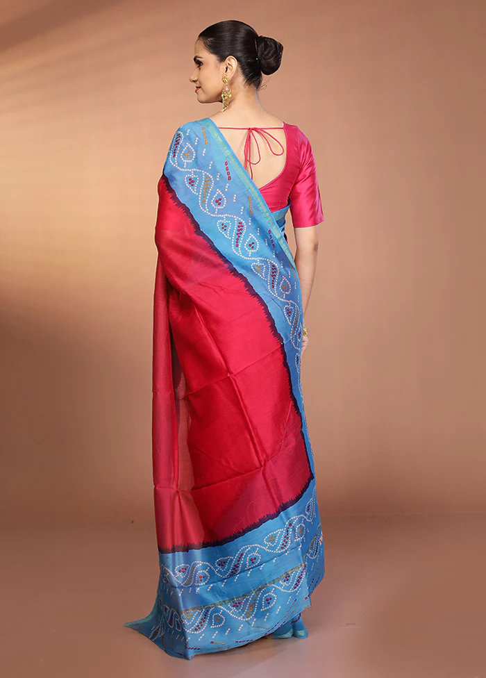 Pink Chanderi Silk Saree With Blouse Piece - Image 3