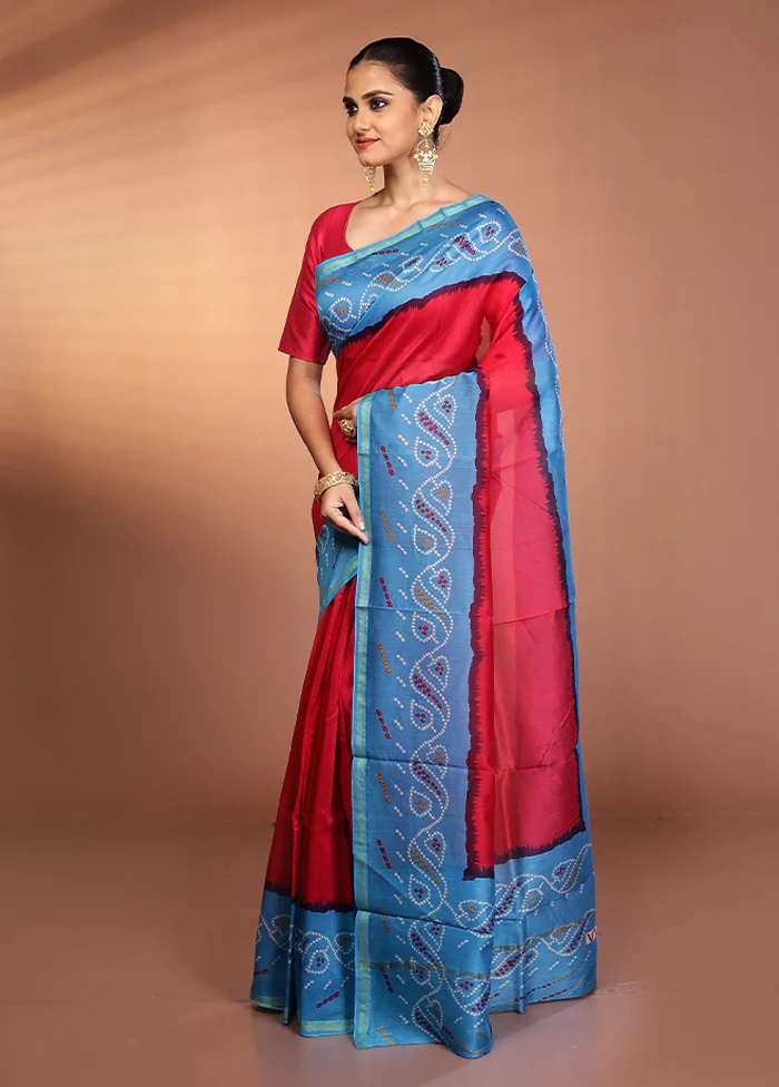 Pink Chanderi Silk Saree With Blouse Piece - Image 4