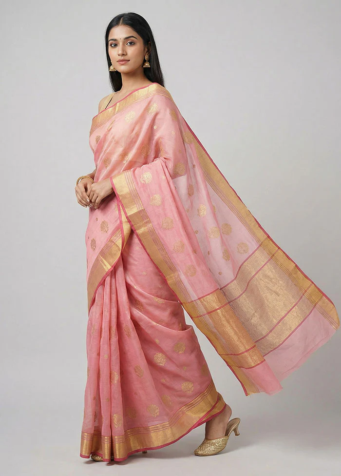 Pink Chanderi Silk Saree With Blouse Piece