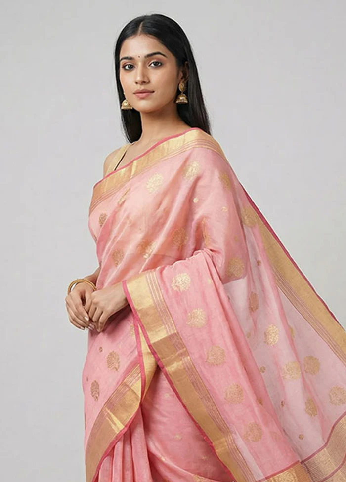 Pink Chanderi Silk Saree With Blouse Piece - Image 2