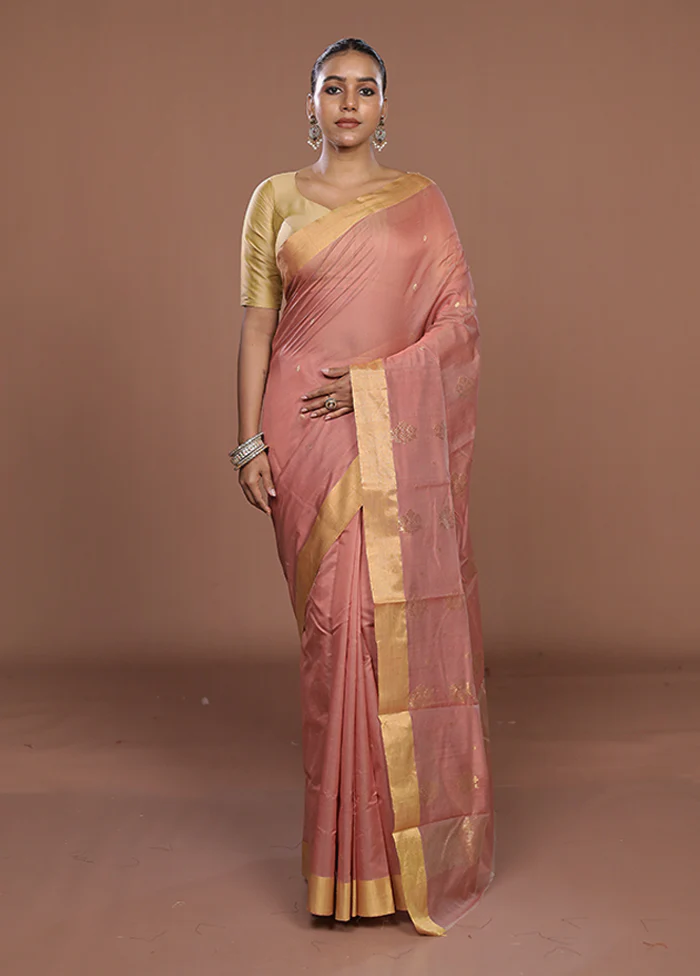 Pink Chanderi Silk Saree With Blouse Piece - Image 2