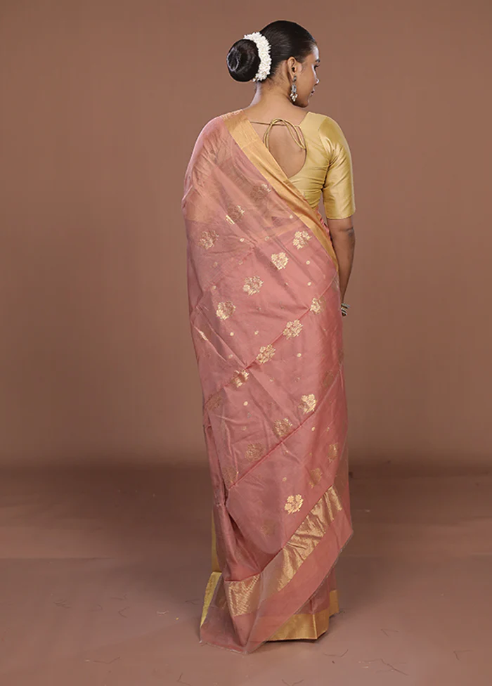 Pink Chanderi Silk Saree With Blouse Piece - Image 3