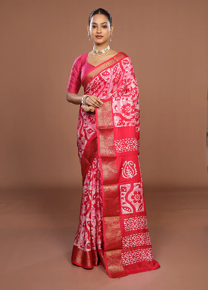 Pink Chanderi Silk Saree With Blouse Piece - Image 2