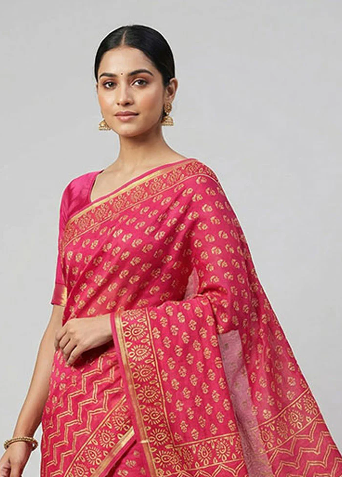 Pink Chanderi Silk Saree With Blouse Piece - Image 2