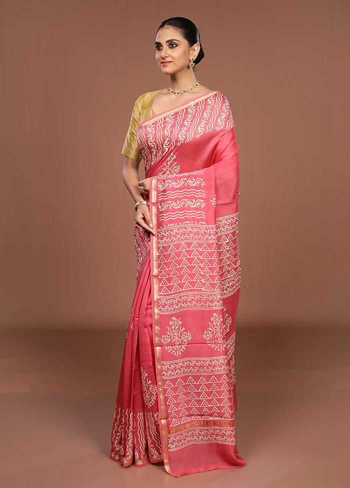 Pink Chanderi Silk Saree With Blouse Piece - Image 4