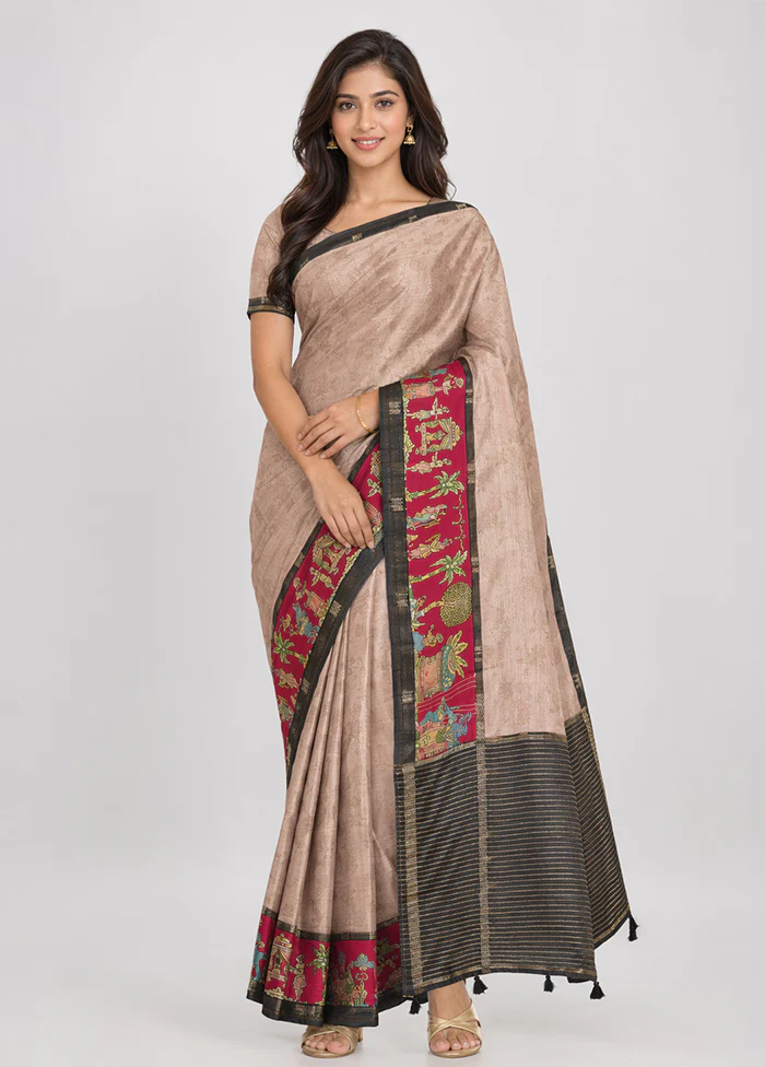 Pink Chanderi Silk Saree With Blouse Piece