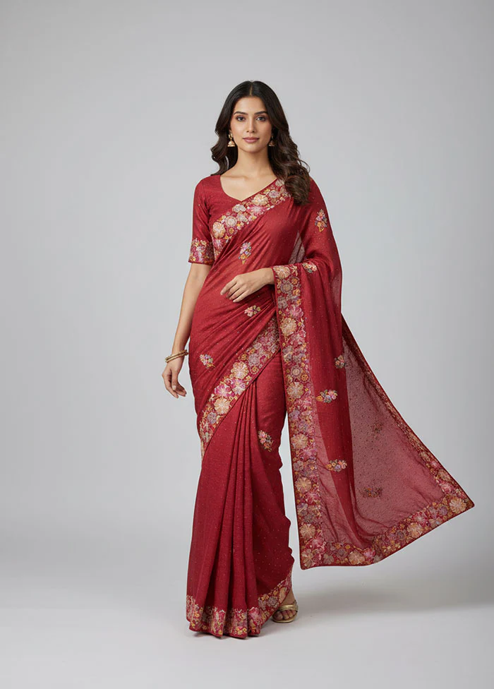Pink Chiffon Silk Saree With Blouse Piece