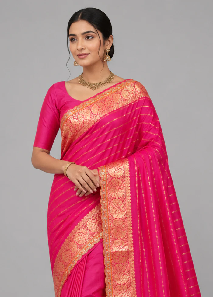 Pink Chiffon Silk Saree With Blouse Piece - Image 2