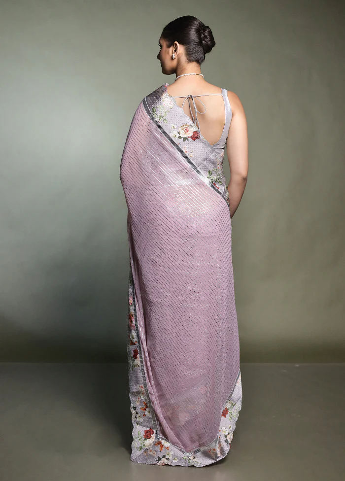 Pink Chiffon Silk Saree With Blouse Piece - Image 3