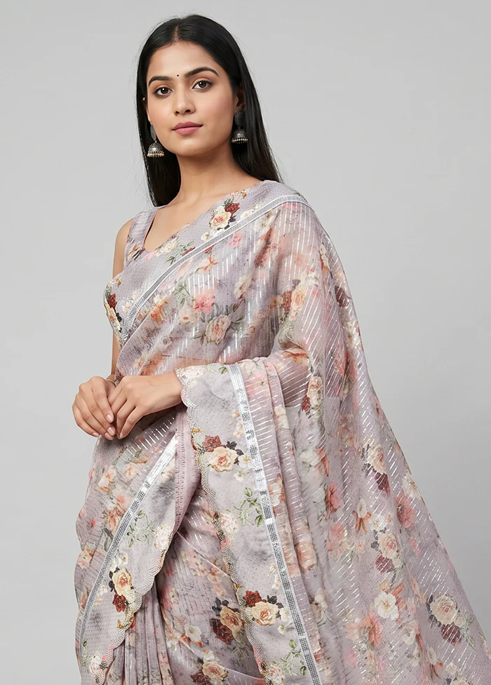 Pink Chiffon Silk Saree With Blouse Piece - Image 2