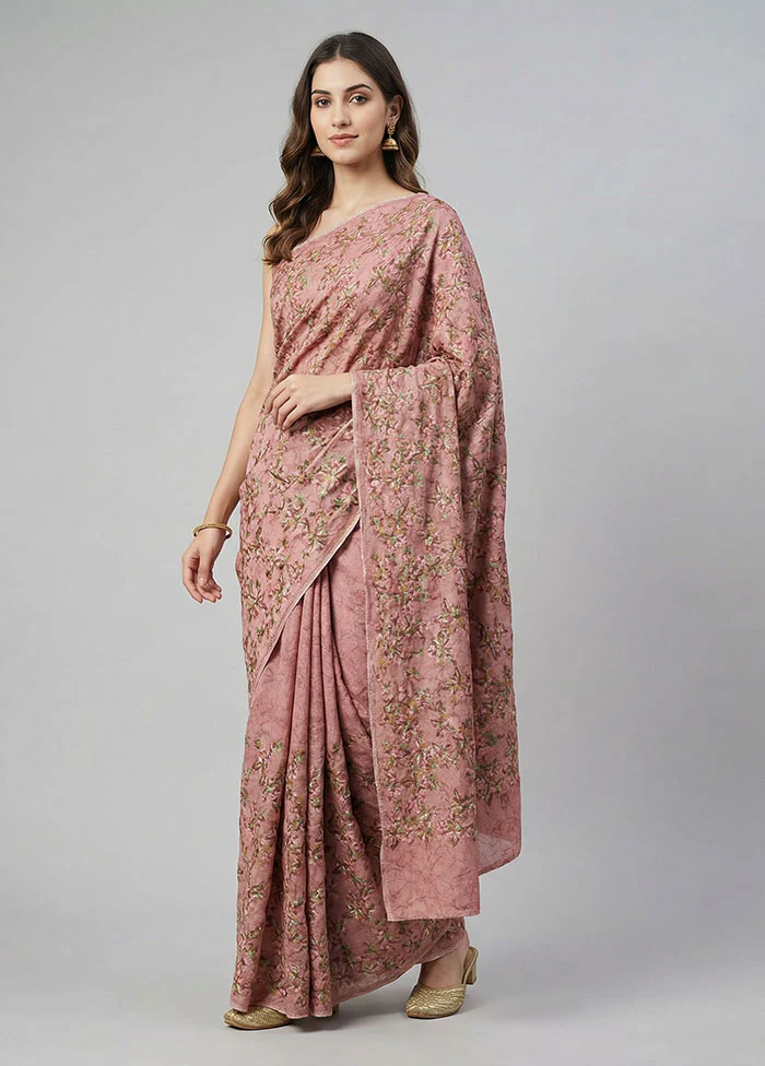 Pink Chiffon Silk Saree With Blouse Piece