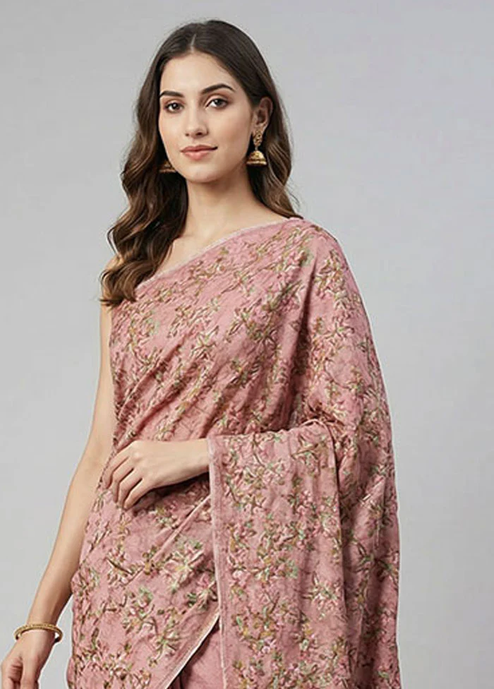 Pink Chiffon Silk Saree With Blouse Piece - Image 2