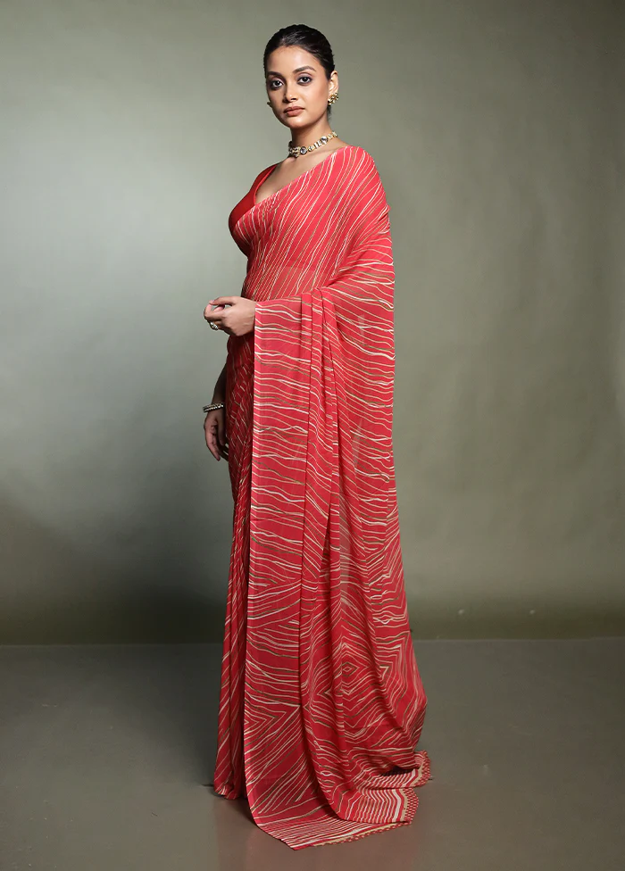 Pink Chiffon Silk Saree With Blouse Piece - Image 4
