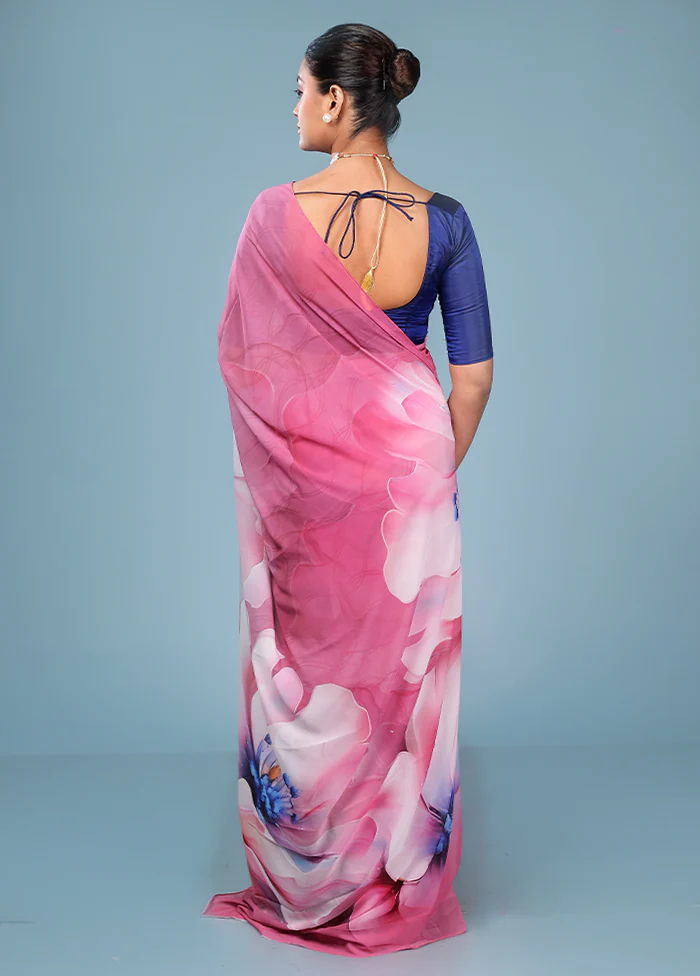 Pink Chiffon Silk Saree With Blouse Piece - Image 3