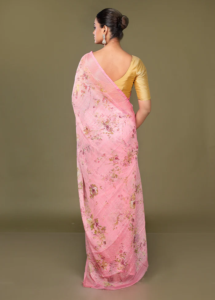 Pink Chiffon Silk Saree With Blouse Piece - Image 3