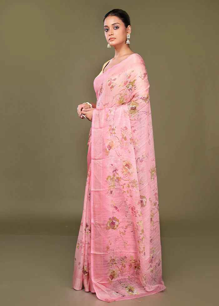 Pink Chiffon Silk Saree With Blouse Piece - Image 4