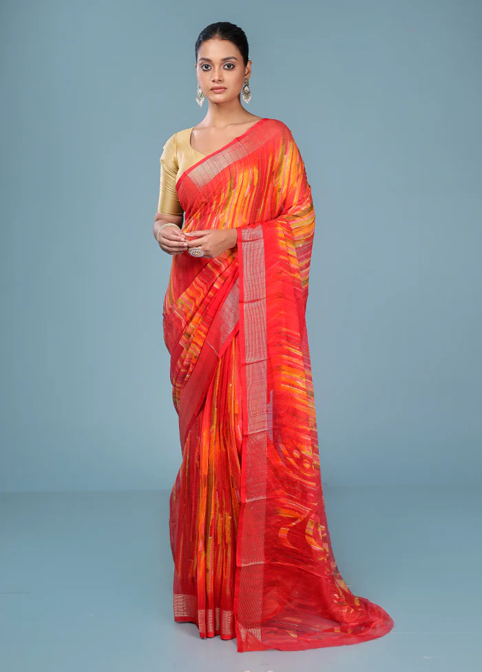 Pink Chiffon Silk Saree With Blouse Piece - Image 2
