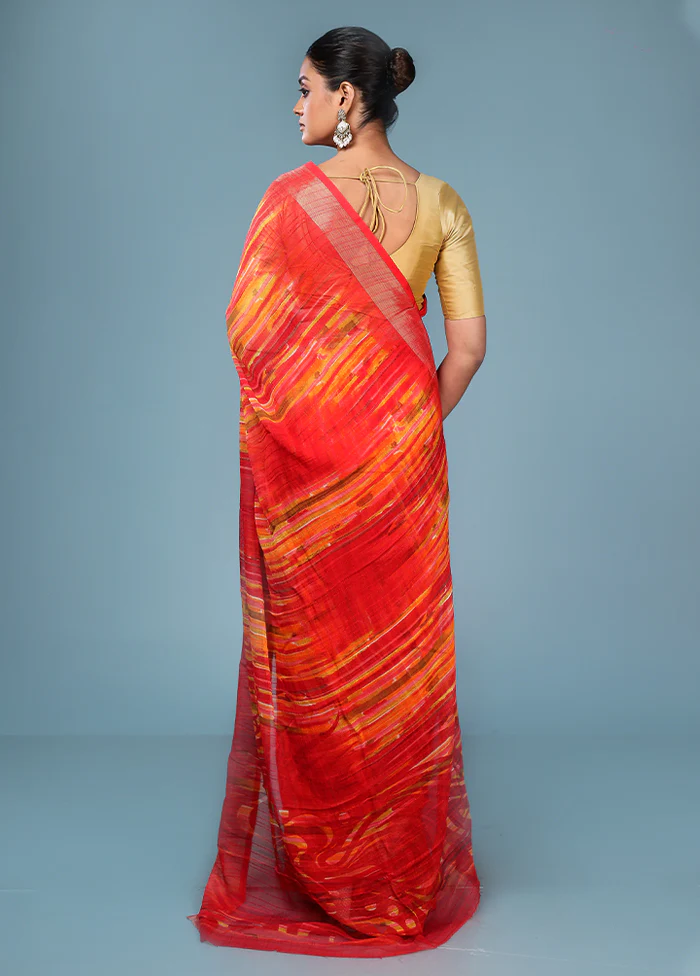 Pink Chiffon Silk Saree With Blouse Piece - Image 3