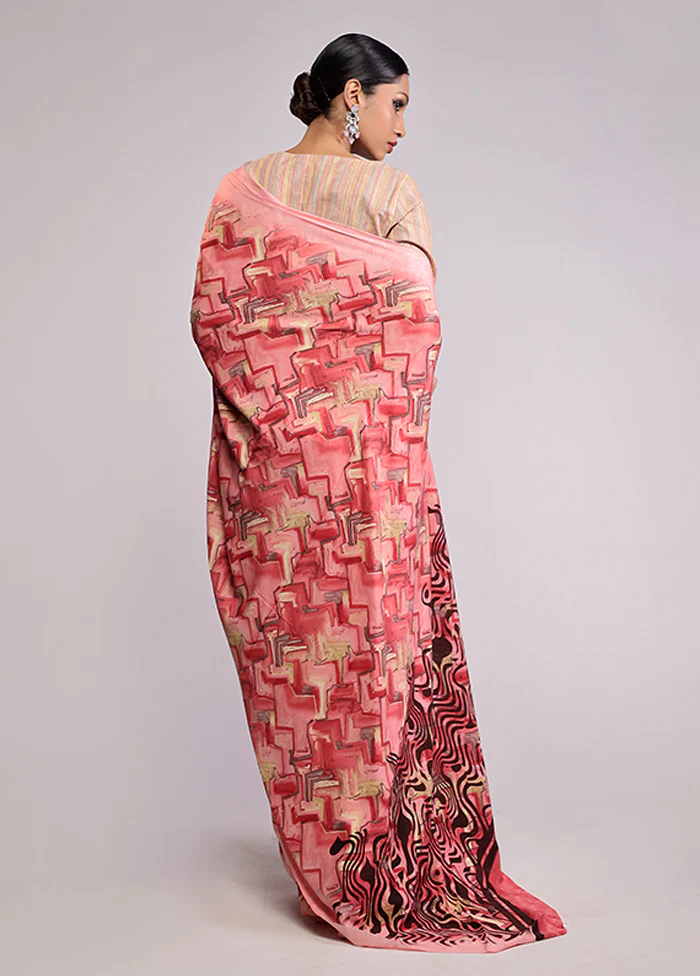 Pink Chiffon Silk Saree With Blouse Piece - Image 3