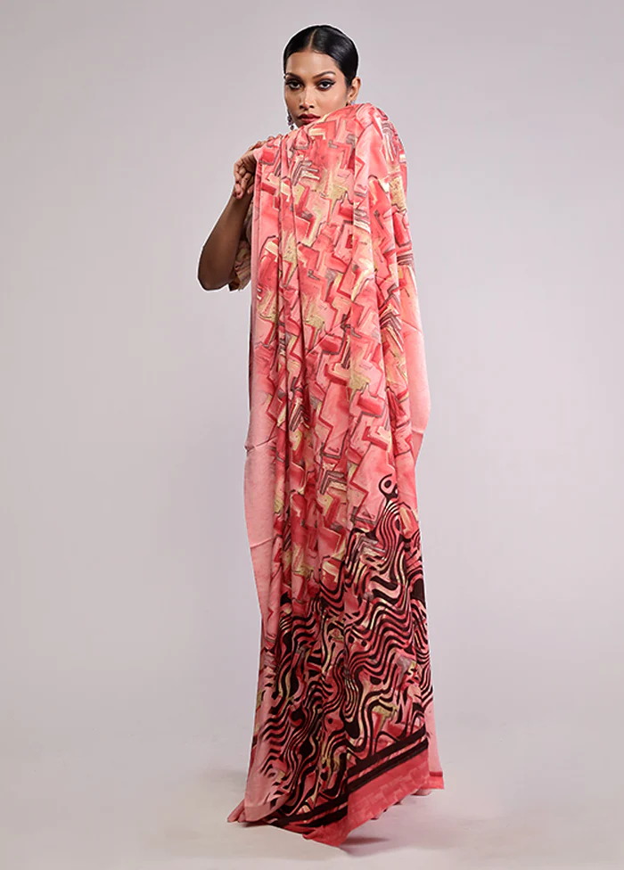 Pink Chiffon Silk Saree With Blouse Piece - Image 4