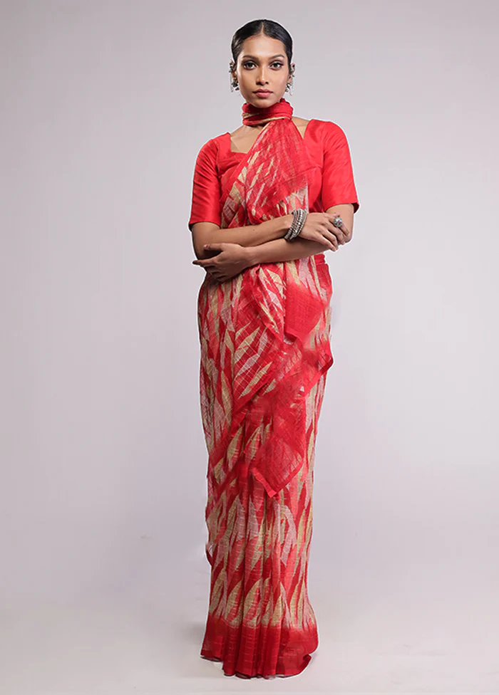 Red Chiffon Silk Saree With Blouse Piece - Image 2