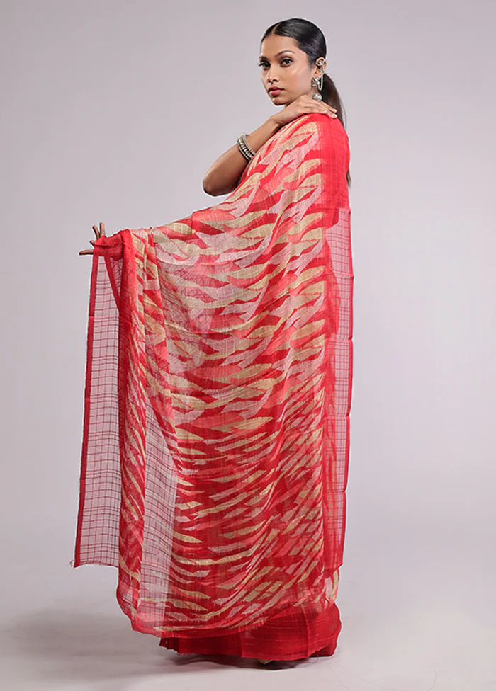 Red Chiffon Silk Saree With Blouse Piece - Image 4