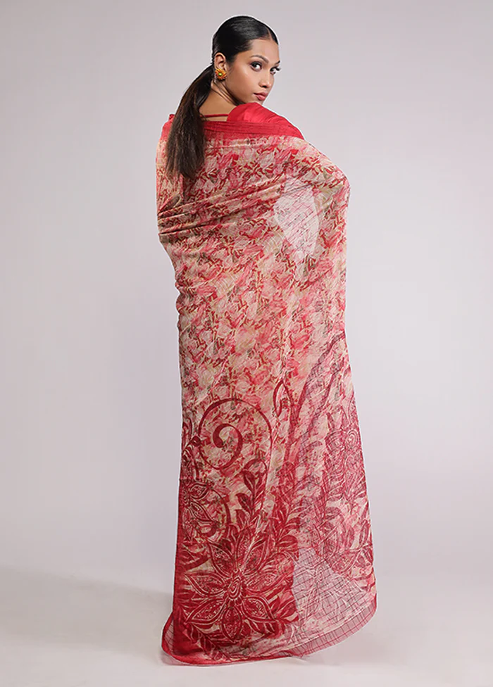 Red Chiffon Silk Saree With Blouse Piece - Image 3