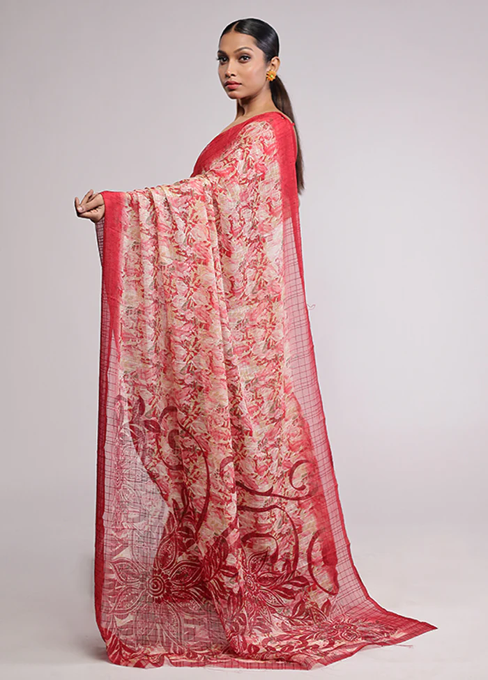 Red Chiffon Silk Saree With Blouse Piece - Image 4