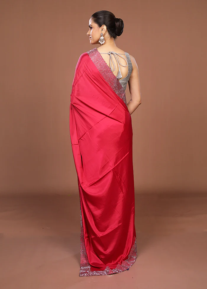 Pink Chiffon Silk Saree With Blouse Piece - Image 3