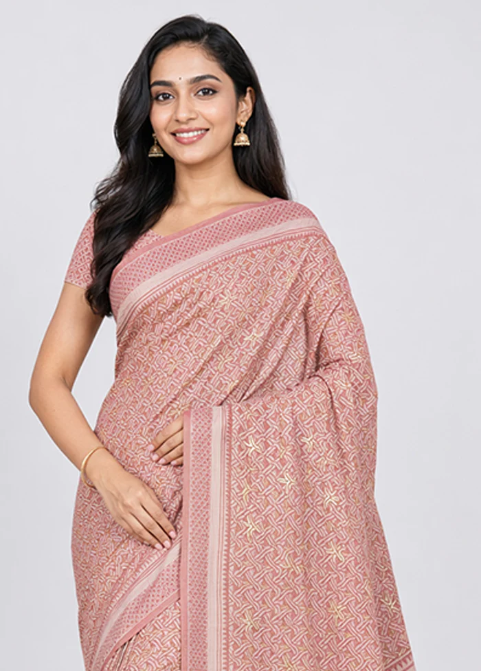 Pink Chiffon Silk Saree With Blouse Piece - Image 2