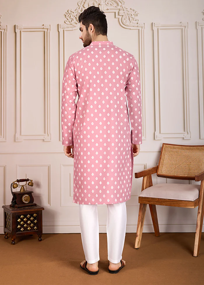 Pink Cotton Kurta & Pajama Set - Image 3