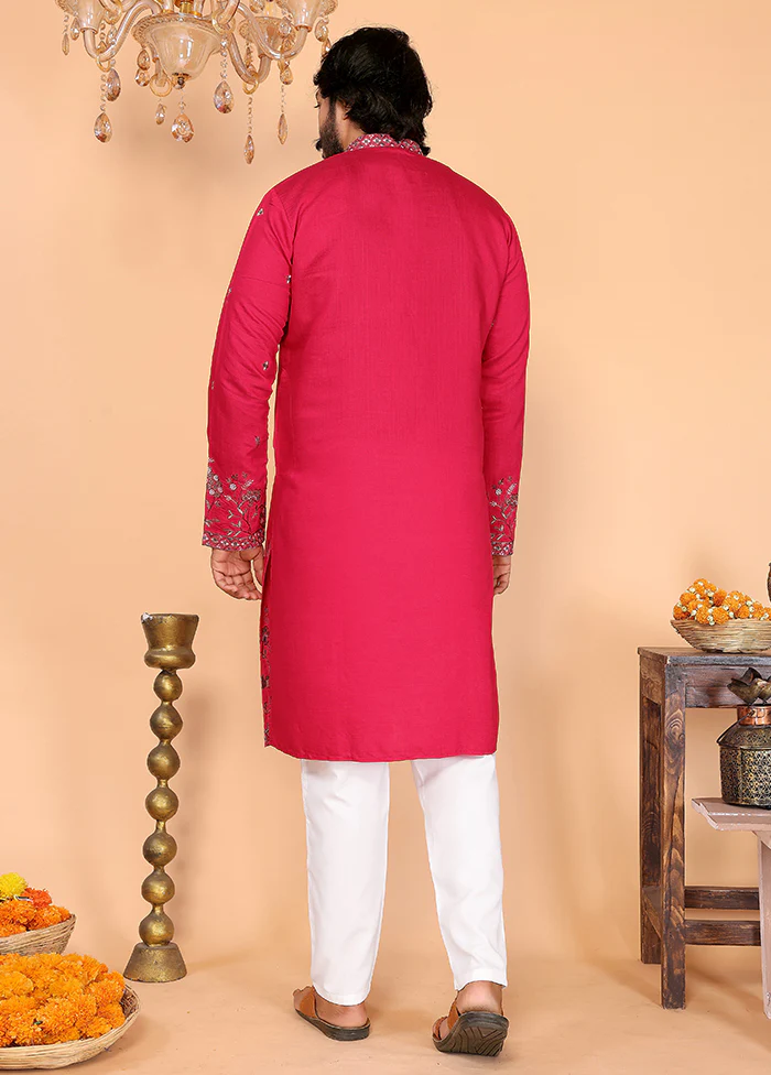 Pink Cotton Kurta & Pajama Set - Image 3