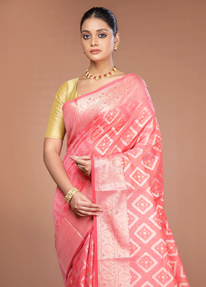 Pink Cotton Saree With Blouse Piece