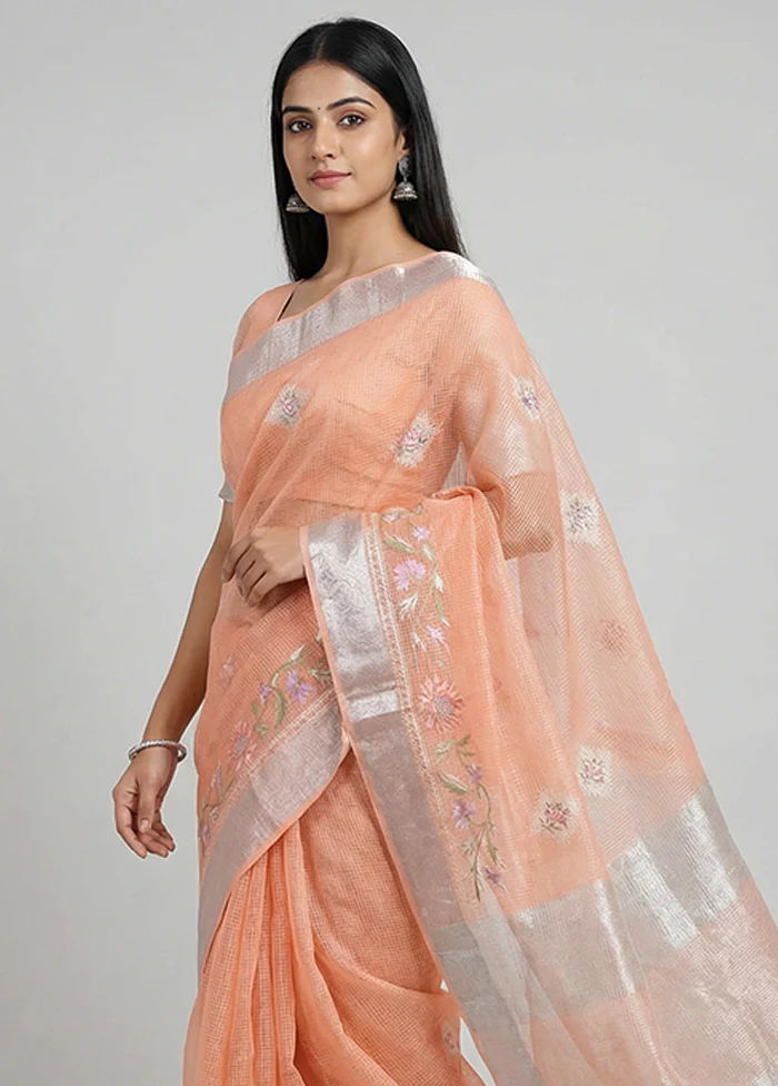 Pink Cotton Saree With Blouse Piece - Image 2