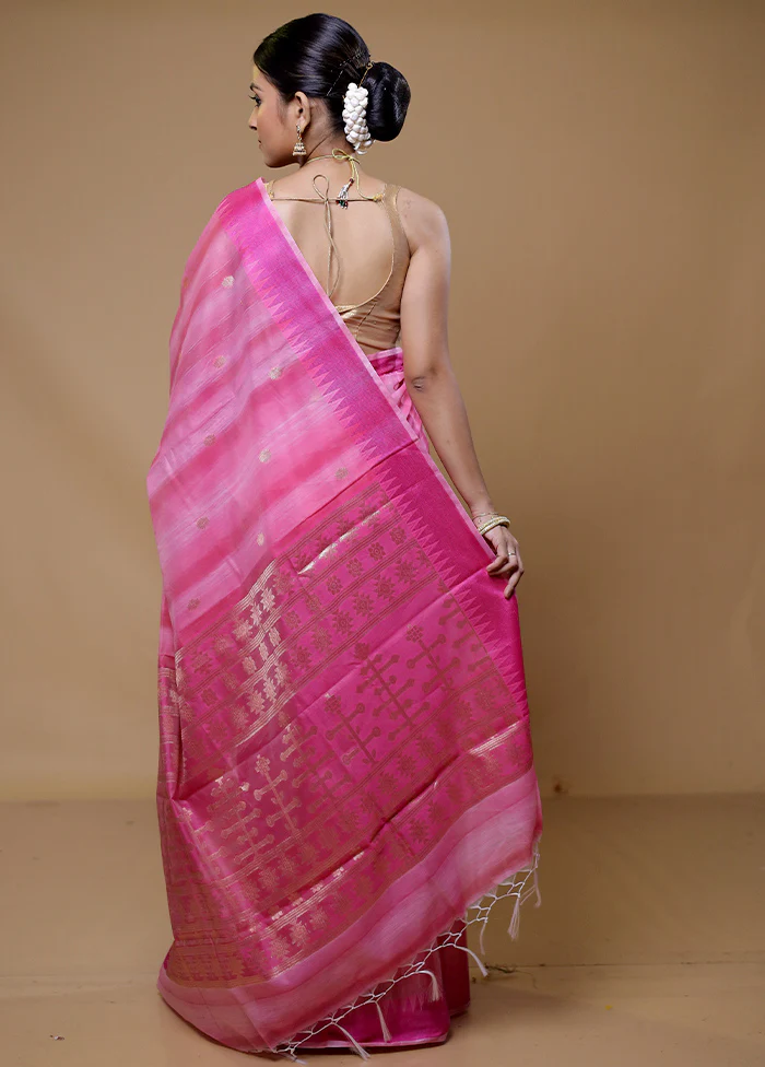 Pink Cotton Saree With Blouse Piece - Image 3