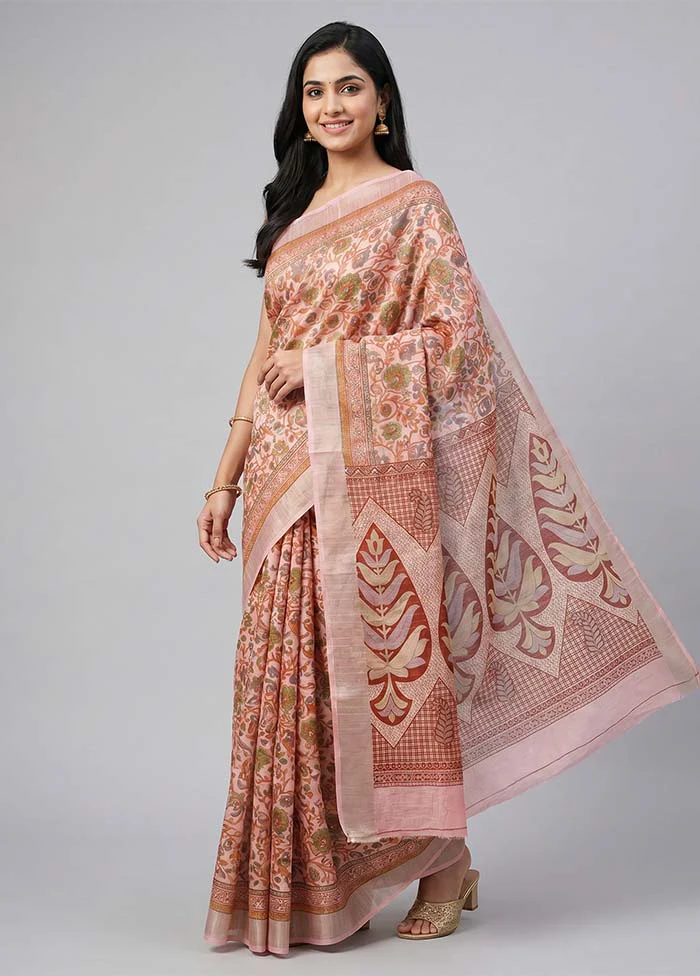 Pink Cotton Saree With Blouse Piece