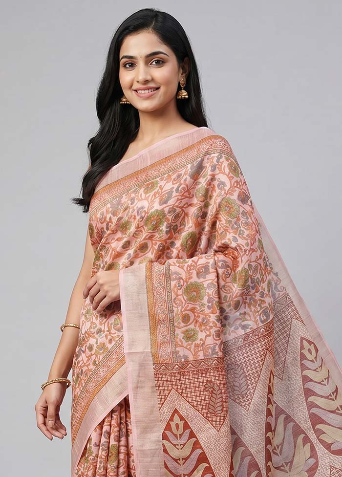 Pink Cotton Saree With Blouse Piece - Image 2