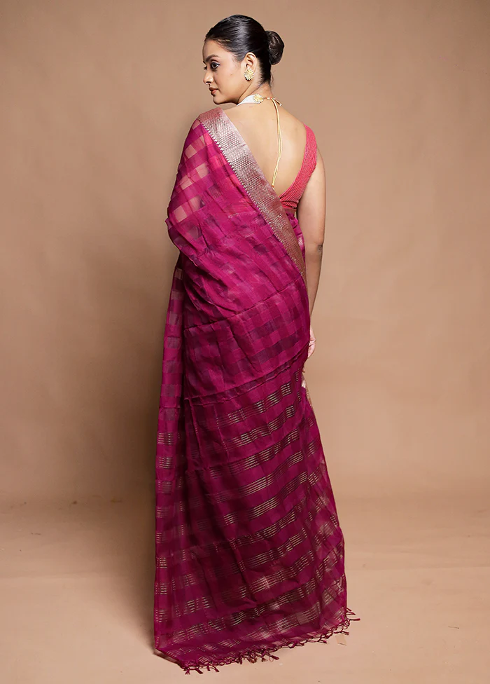 Pink Cotton Saree With Blouse Piece - Image 3