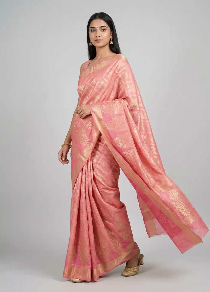 Pink Cotton Saree With Blouse Piece
